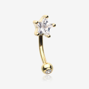 Golden Classic Star Sparkle Curved Barbell Ring-Clear Gem